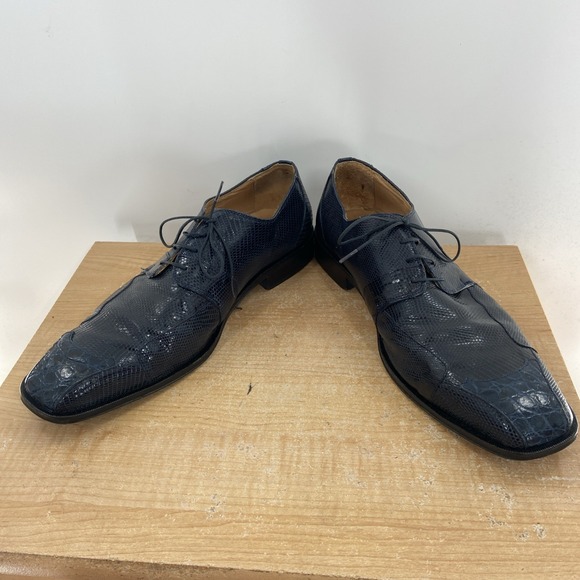 David Eden Mens Genuine Crocodile/ Lizard Dark Blue Dress Shoe Size 14 main image 5